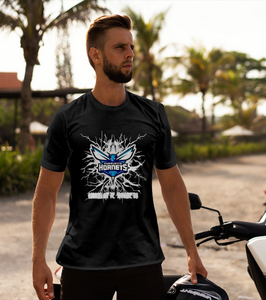Charlotte Hornets Basketball Team Lightning Bolt T-Shirt