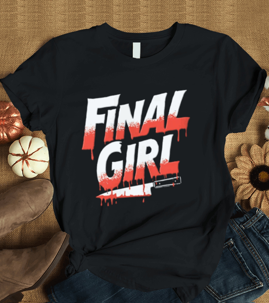 Final Girl Dripping Blood Kitchen Knife Horror Slasher T-Shirt