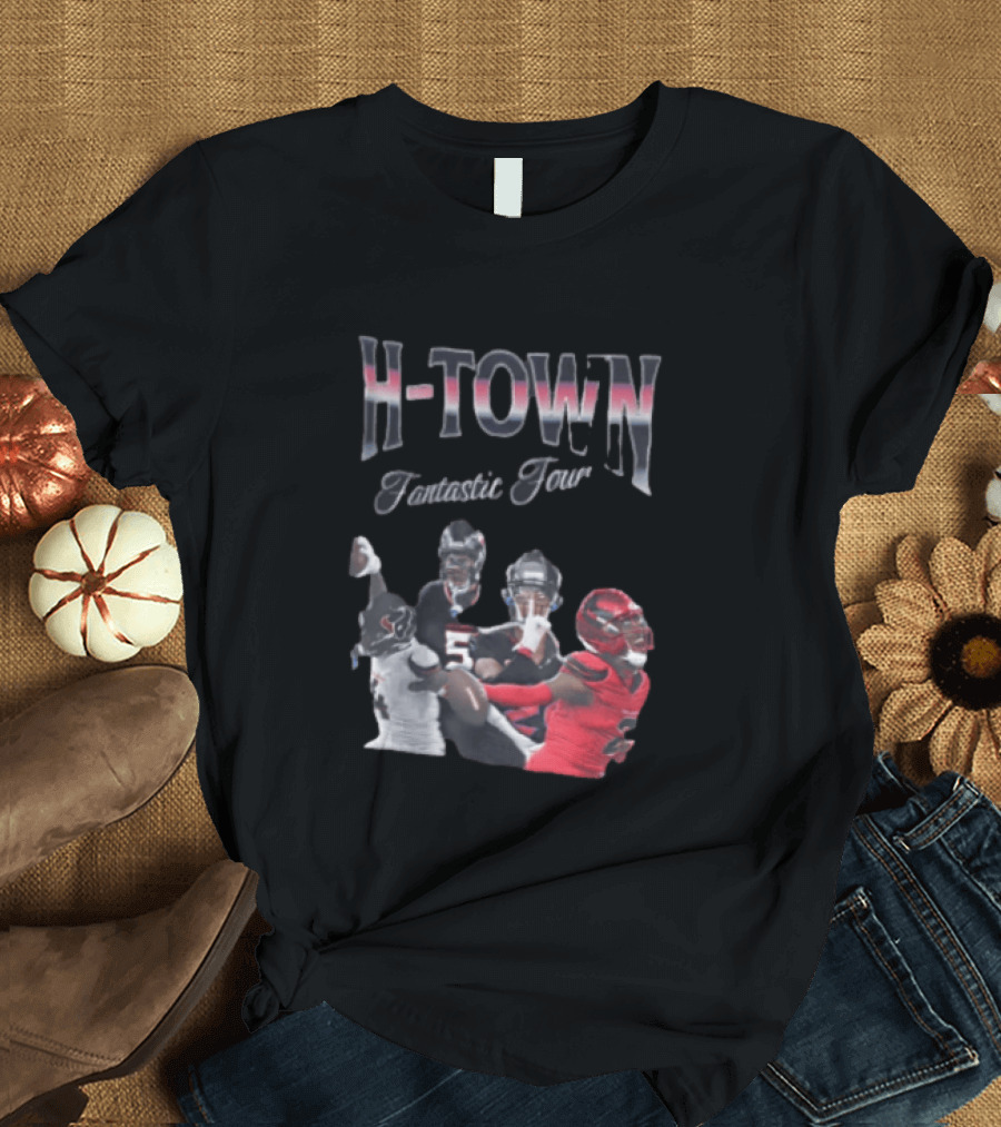 H Town Fantastic Four Houston Texans Football Players Uniform Collage T-Shirt