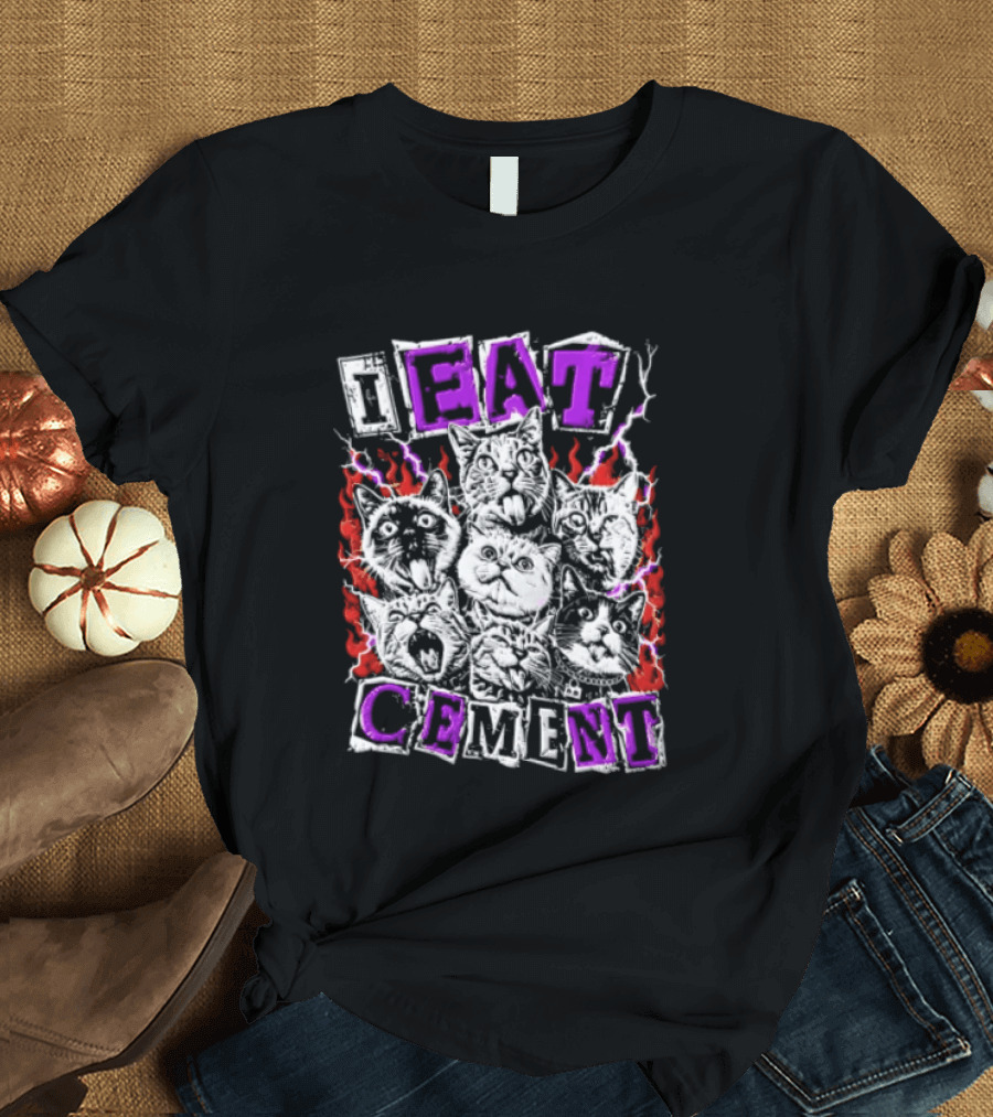 I Eat Cement Seven Cat Faces With Flames T-Shirt