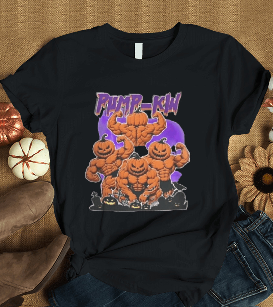 Pump Kin Muscular Jack O Lantern Bodybuilders Halloween Gravestones T-Shirt
