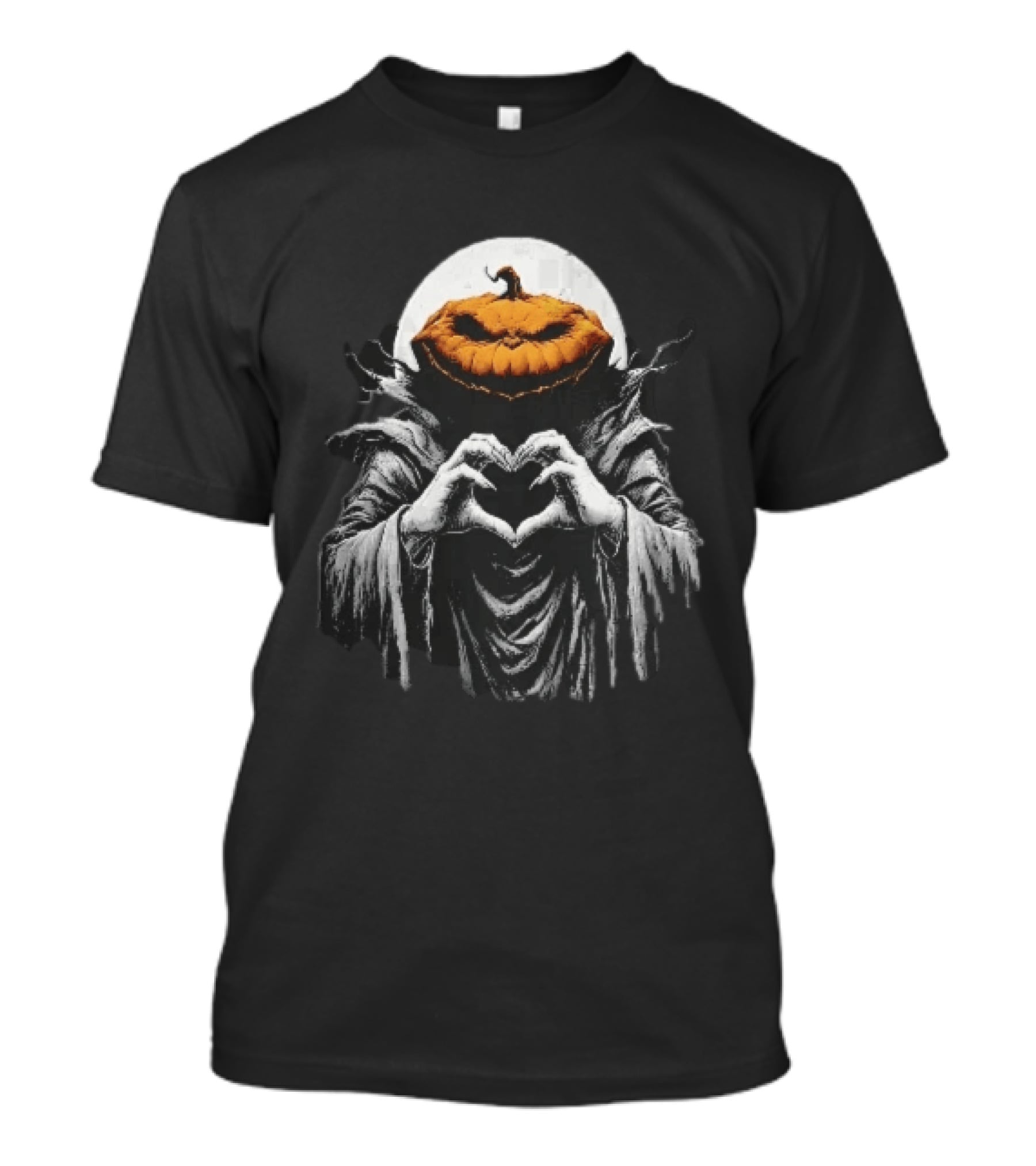 Scary Jack O Lantern Hooded Cloak Heart Hands Full Moon T-Shirt