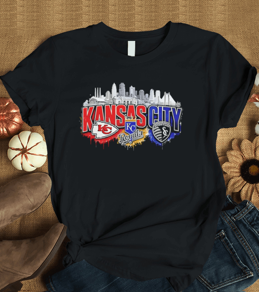 Kansas City Chiefs Royals Sporting KC Skyline Fan T-Shirt