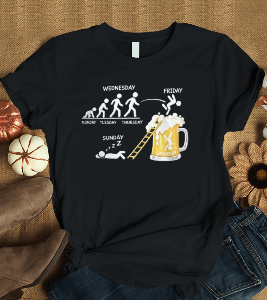 Monday To Sunday Stick Figure Evolution Beer Diving Sleeping T-Shirt