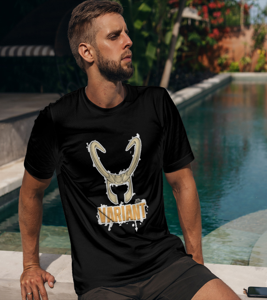 Variant Loki Horned Helmet Golden Horns White Paint Splatter Grunge Cartoon T-Shirt