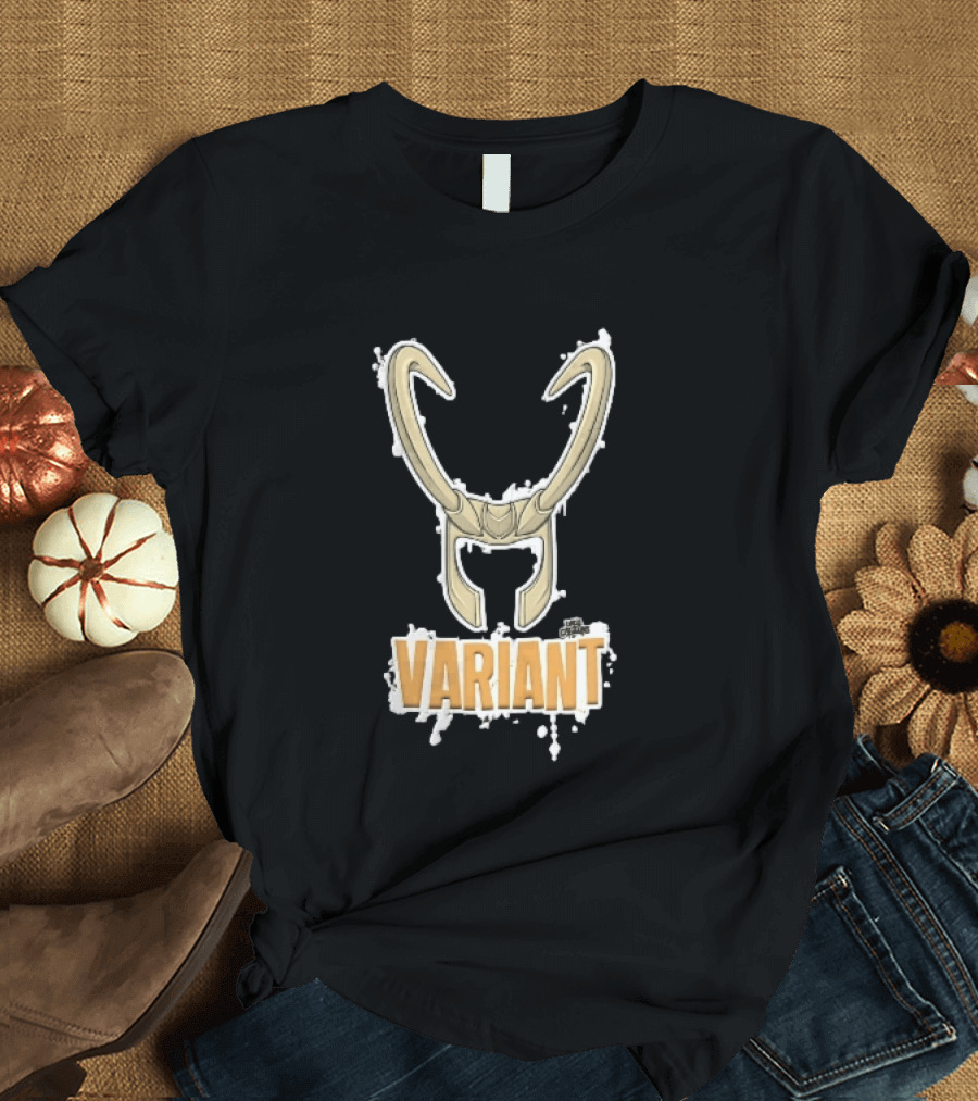 Variant Loki Horned Helmet Golden Horns White Paint Splatter Grunge Cartoon T-Shirt