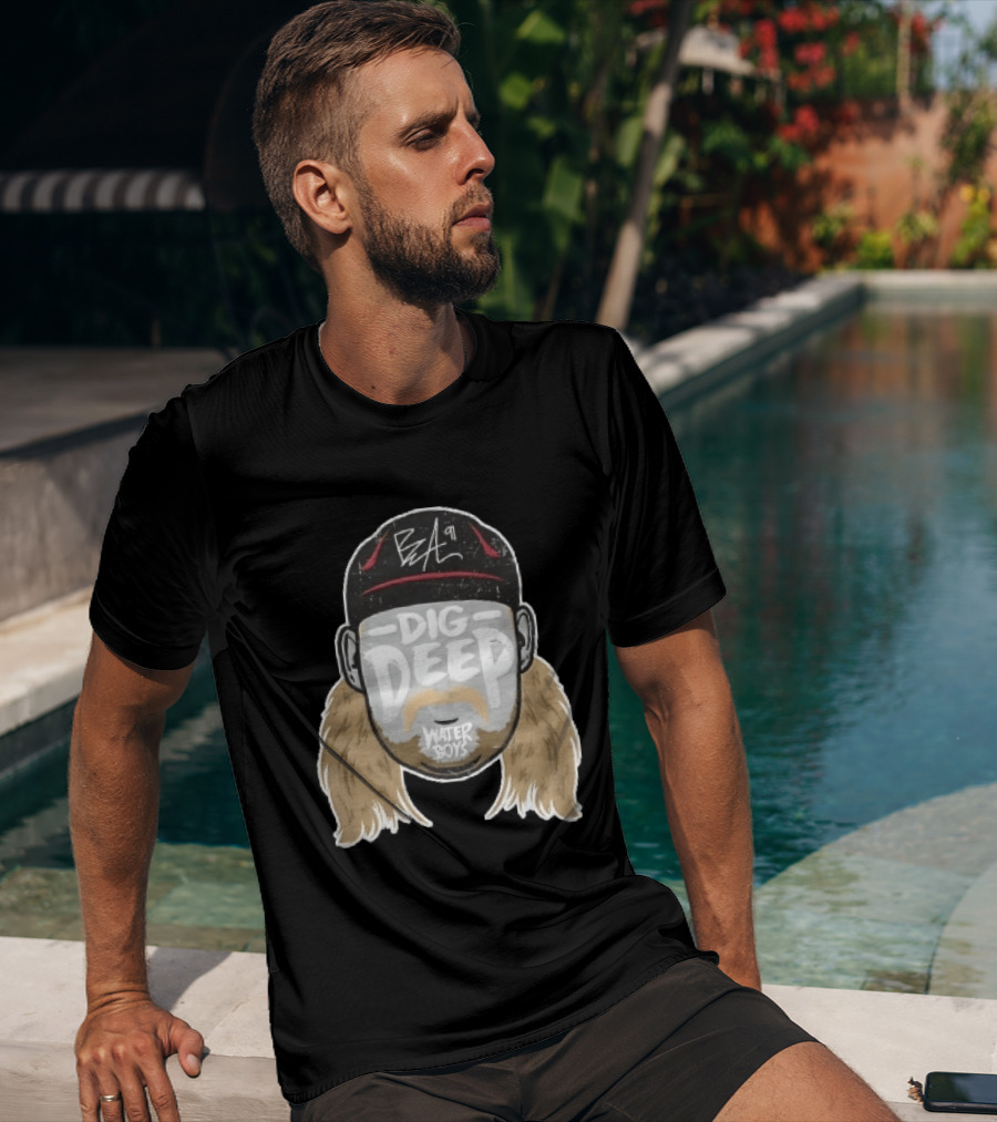 Waterboys Dig Deep Chris Long Mullet Mustache Cap Caricature T-Shirt