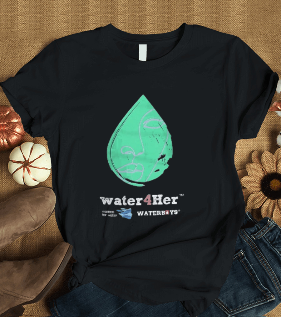 Water4Her Waterboys Green Waterdrop Line Face Women For Water T-Shirt