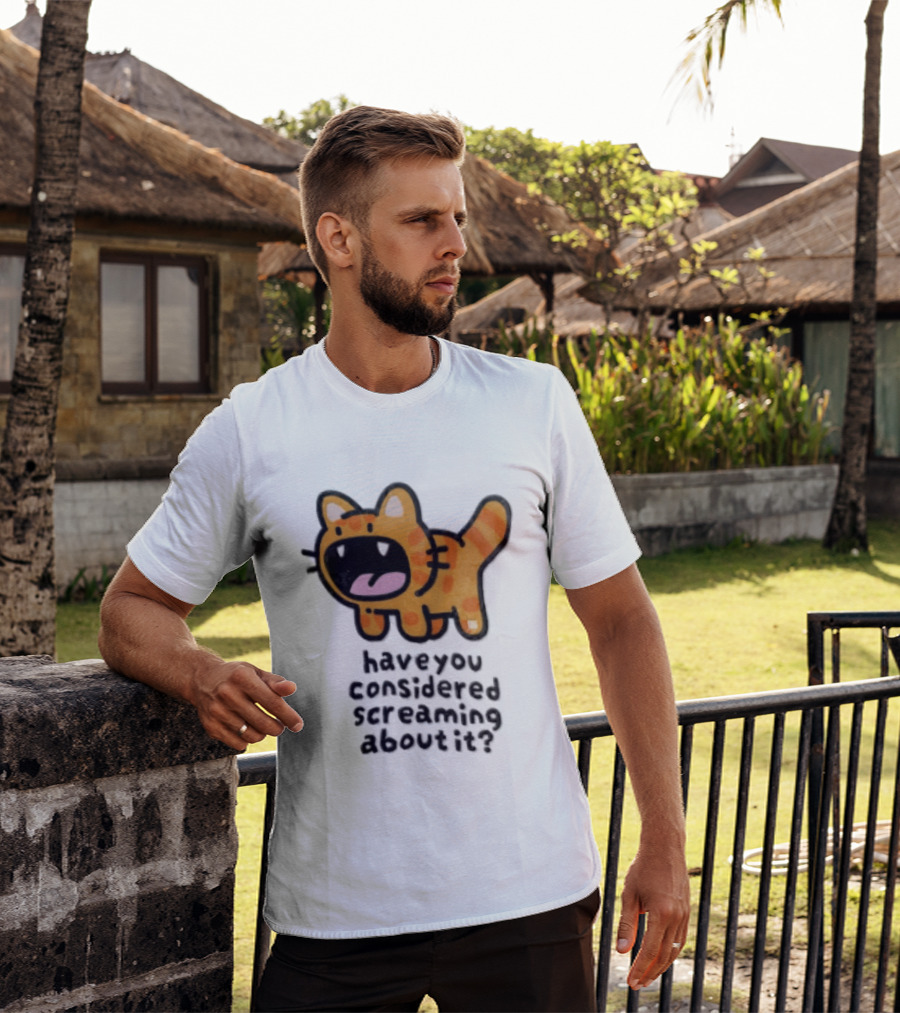 Have You Considered Screaming About It Cartoon Orange Tabby Cat Open Mouth Wide T-Shirt