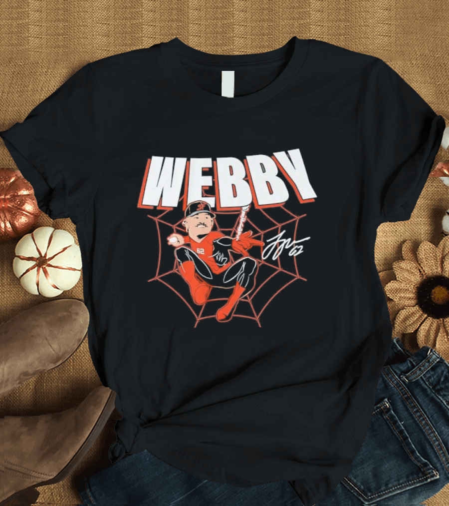 WEBBY Spider Web Baseball Player 62 Red Jersey Signature T-Shirt