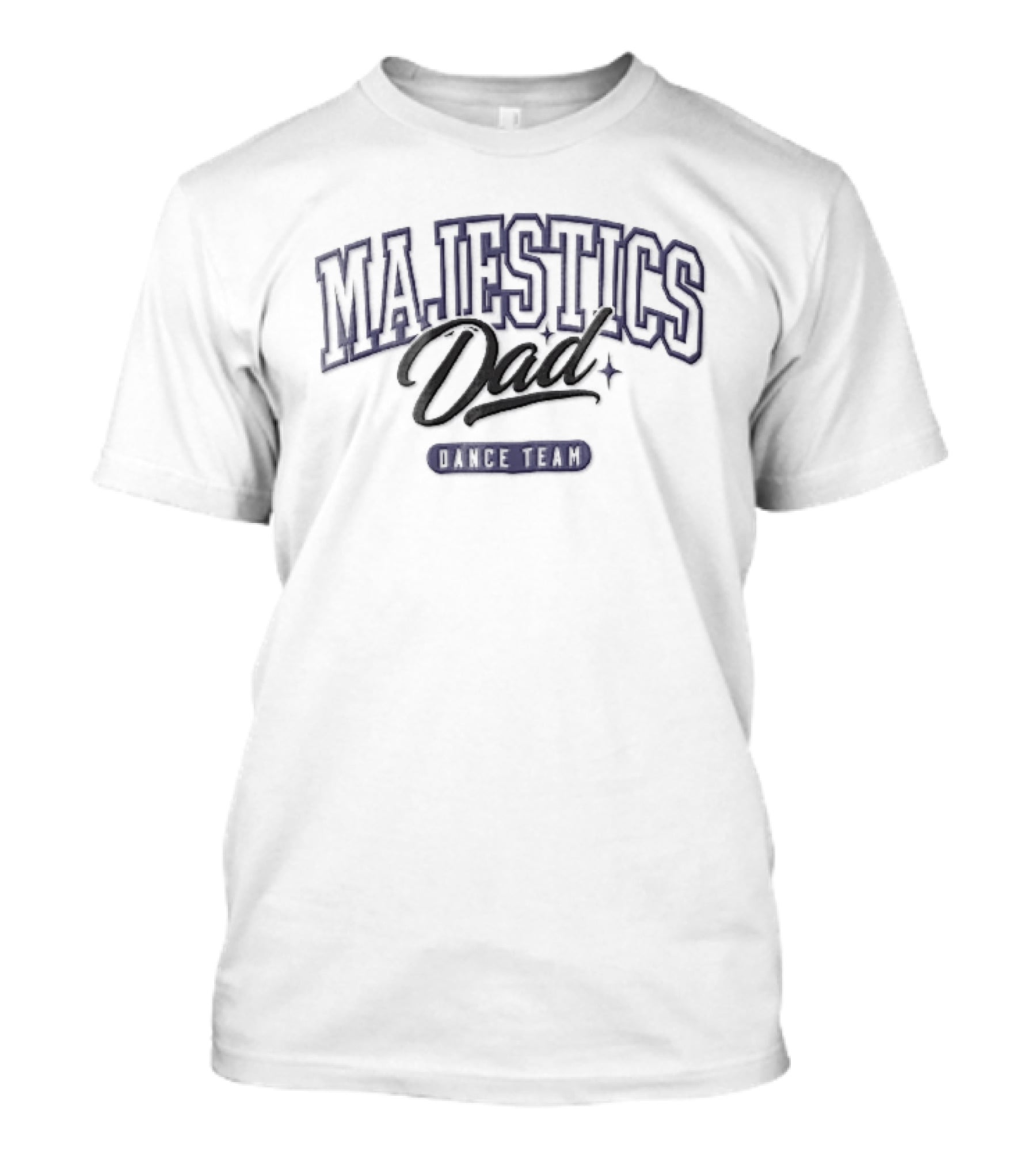 Majestics Dad Dance Team Sparkles Banner Arched Script Lettering Purple T-Shirt