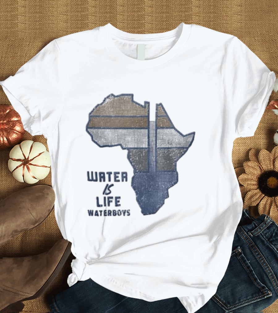 Waterboys Water Is Life Africa Map Mosaic Grid Distressed T-Shirt