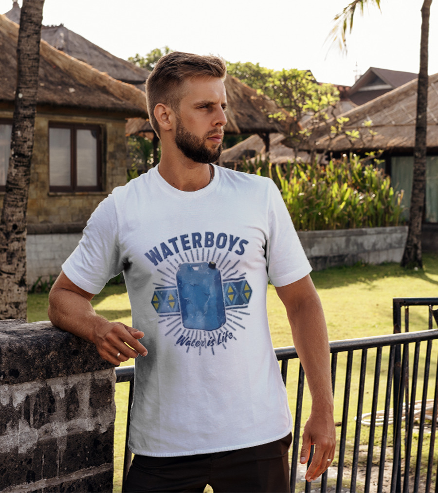 Waterboys Water Is Life Blue Container Geometric Sunburst T-Shirt