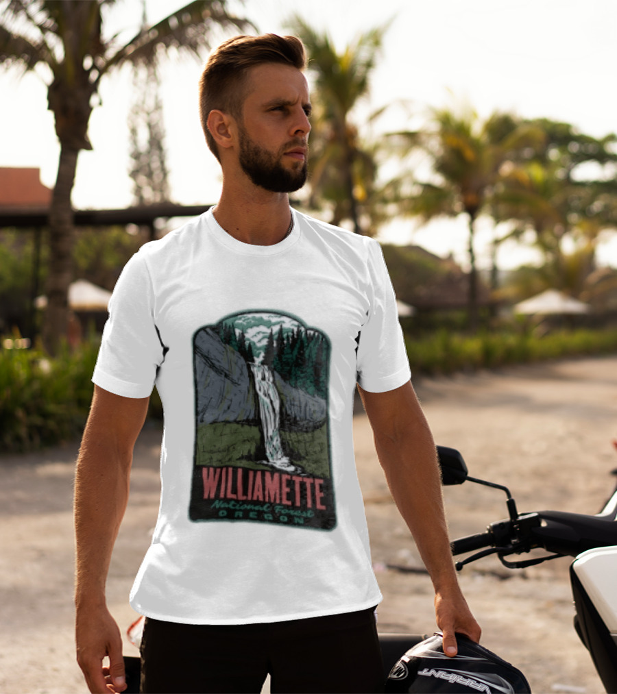 Williamette National Forest Oregon Waterfall Cliff Trees T-Shirt