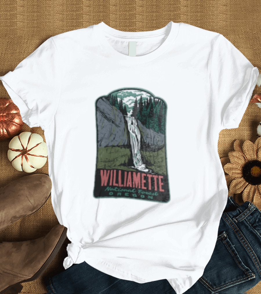 Williamette National Forest Oregon Waterfall Cliff Trees T-Shirt