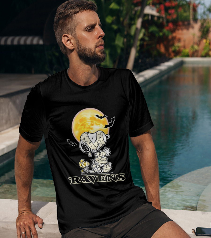 Ravens Halloween Snoopy Woodstock Mummy Festive 2026 T-Shirt