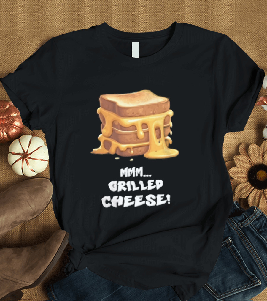 Mmm Grilled Cheese Melting Dripping Stacked Sandwiches Cartoon T-Shirt