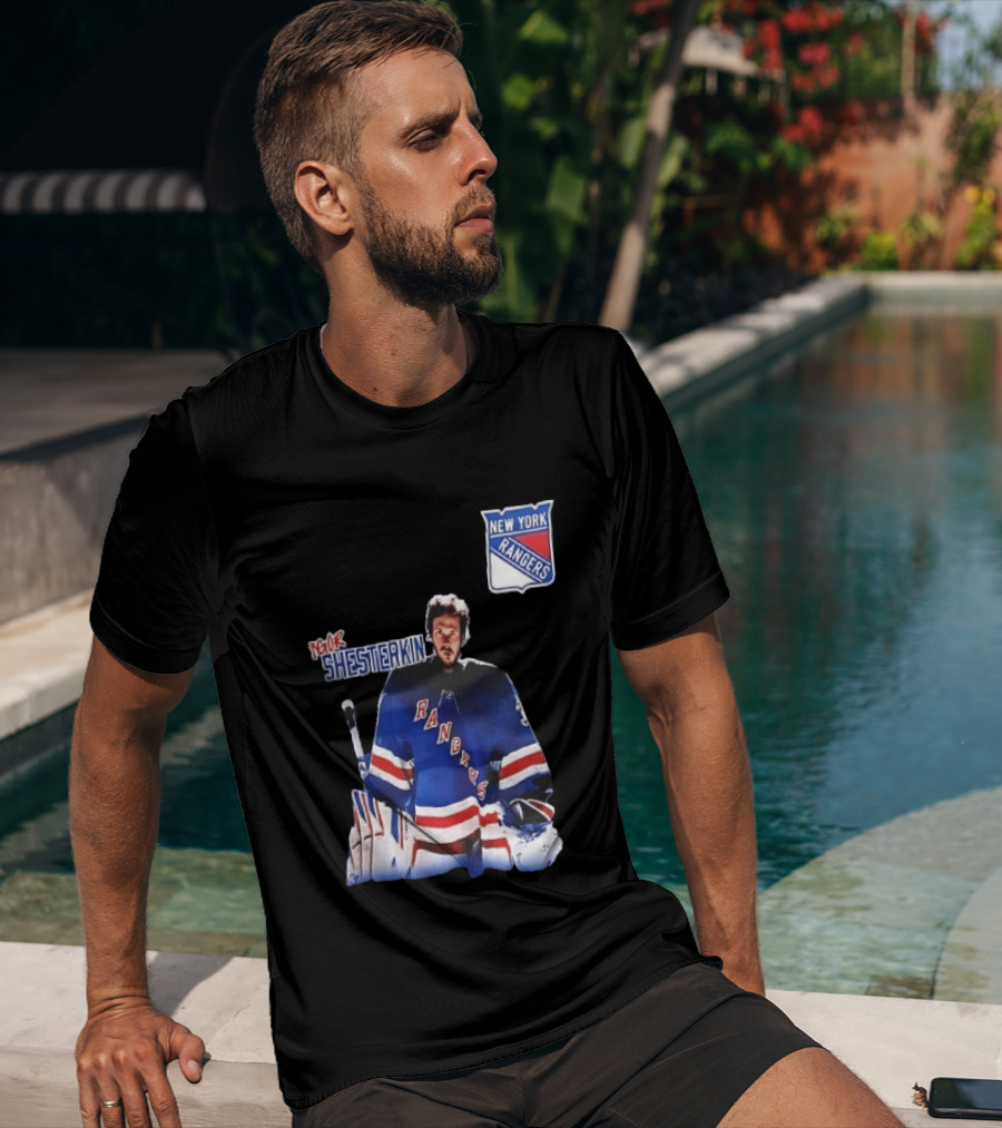 New York Rangers Igor Shesterkin NHL Goaltender Blue Uniform T-Shirt