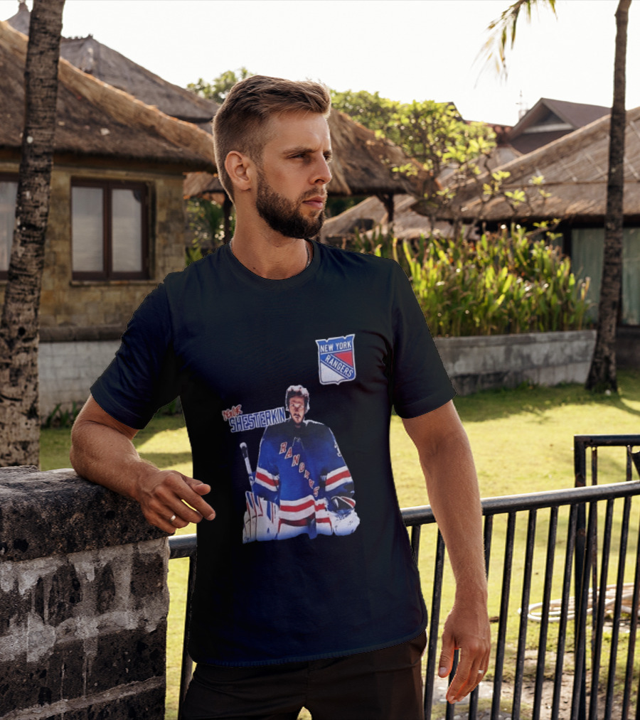 New York Rangers Igor Shesterkin NHL Goaltender Blue Uniform T-Shirt