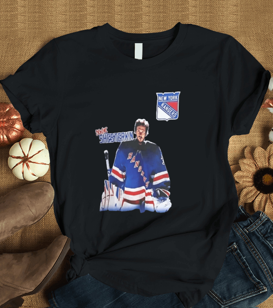 New York Rangers Igor Shesterkin NHL Goaltender Blue Uniform T-Shirt