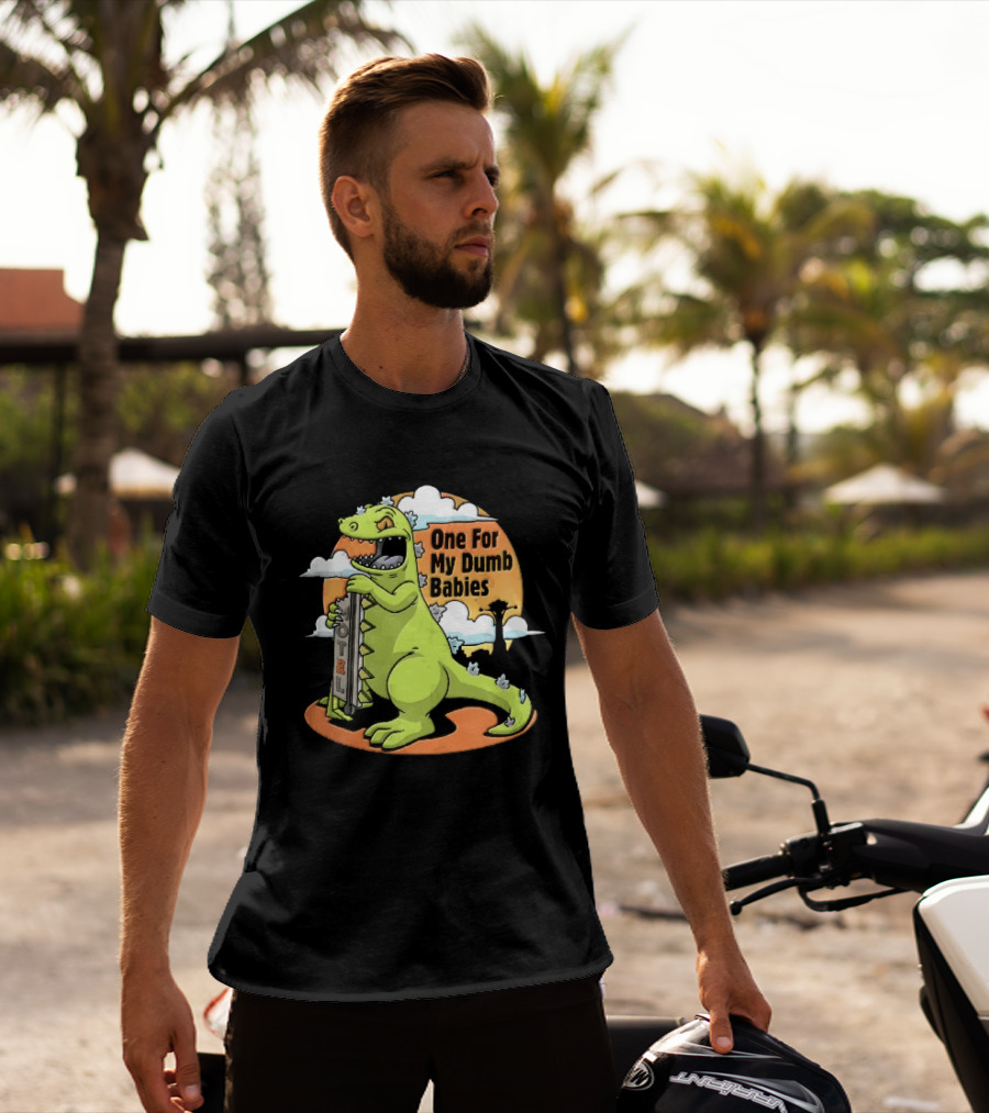 One For My Dumb Babies Motel Reptar Holding Thermometer Lucky 38 Sunset Cartoon T-Shirt