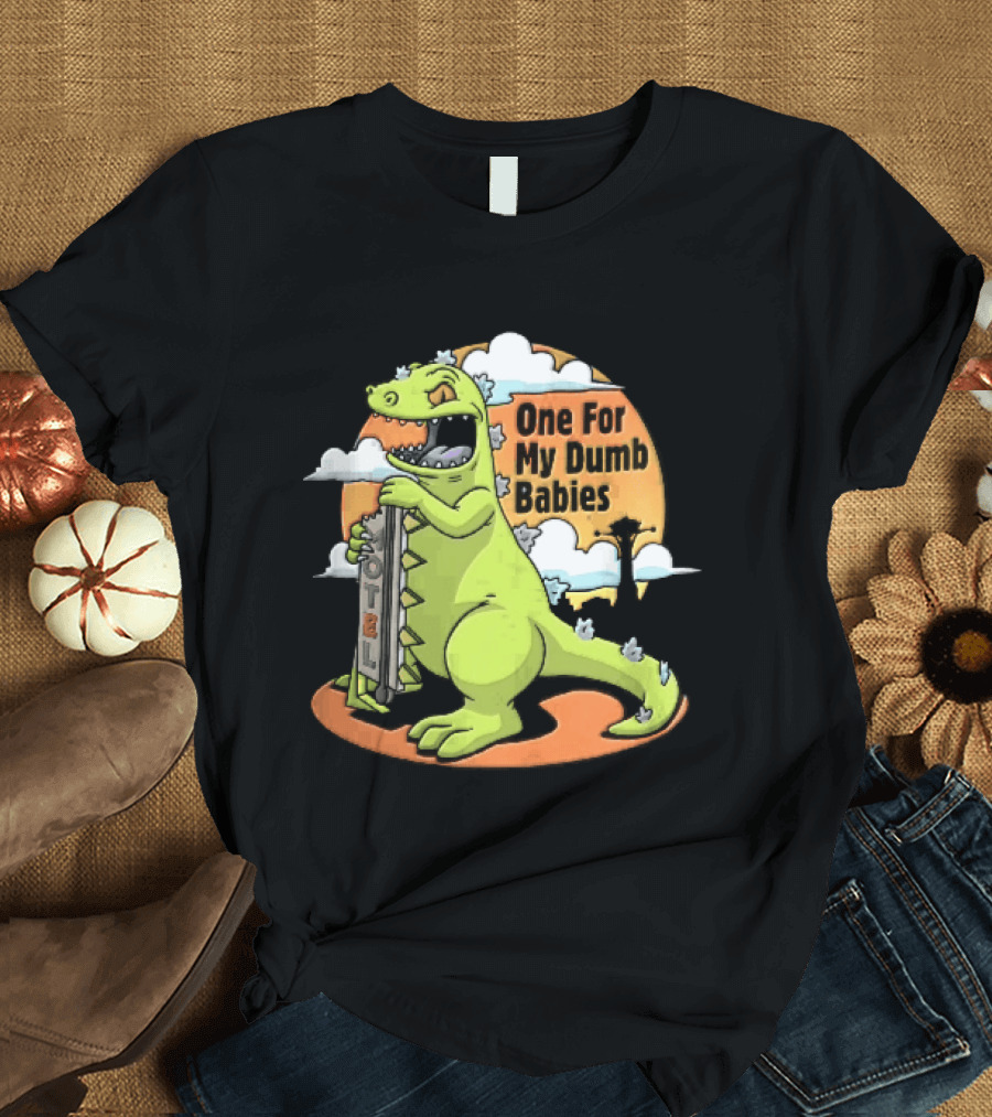 One For My Dumb Babies Motel Reptar Holding Thermometer Lucky 38 Sunset Cartoon T-Shirt