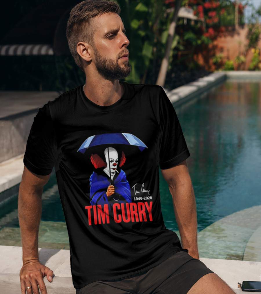 Tim Curry Pennywise 1946 2026 Memorial With Umbrella T-Shirt