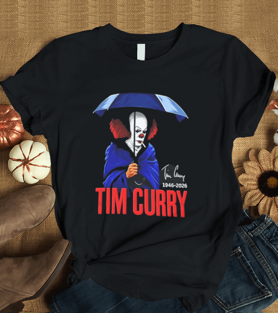 Tim Curry Pennywise 1946 2026 Memorial With Umbrella T-Shirt