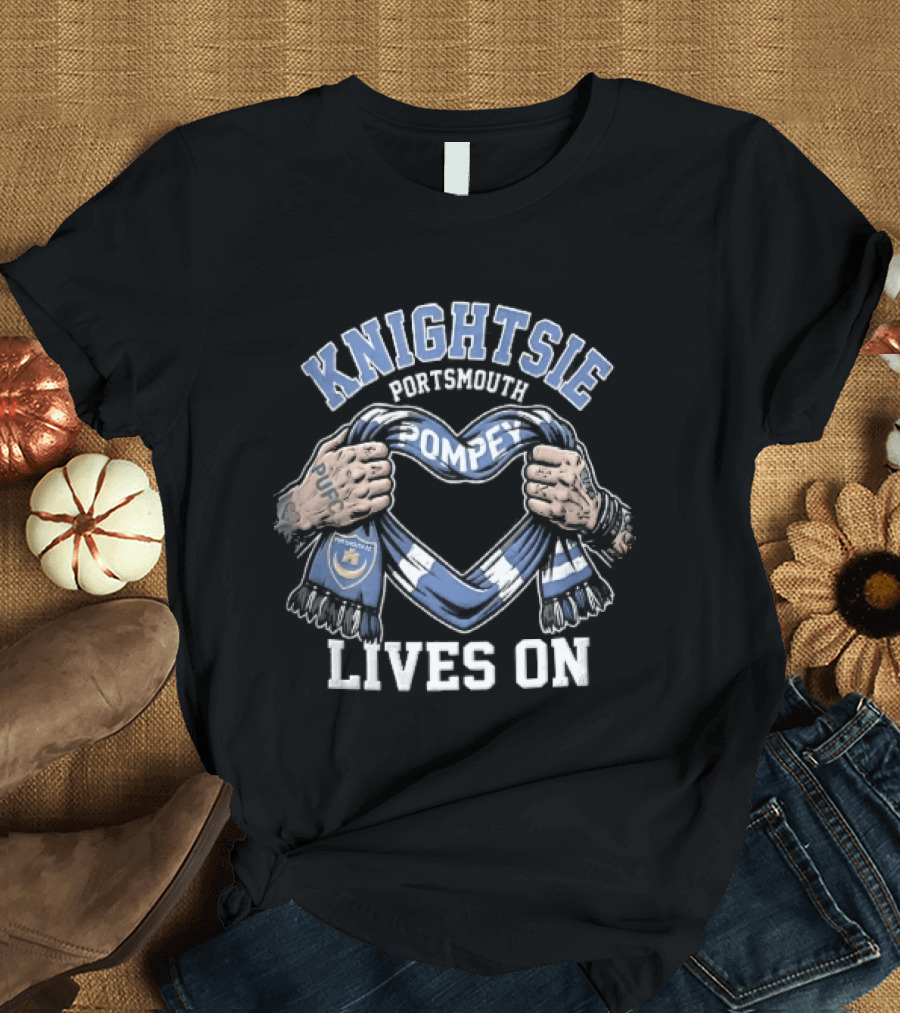 Knightsie Pompey Lives On Tattooed Hands Holding Portsmouth FC Scarf Heart Shape T-Shirt