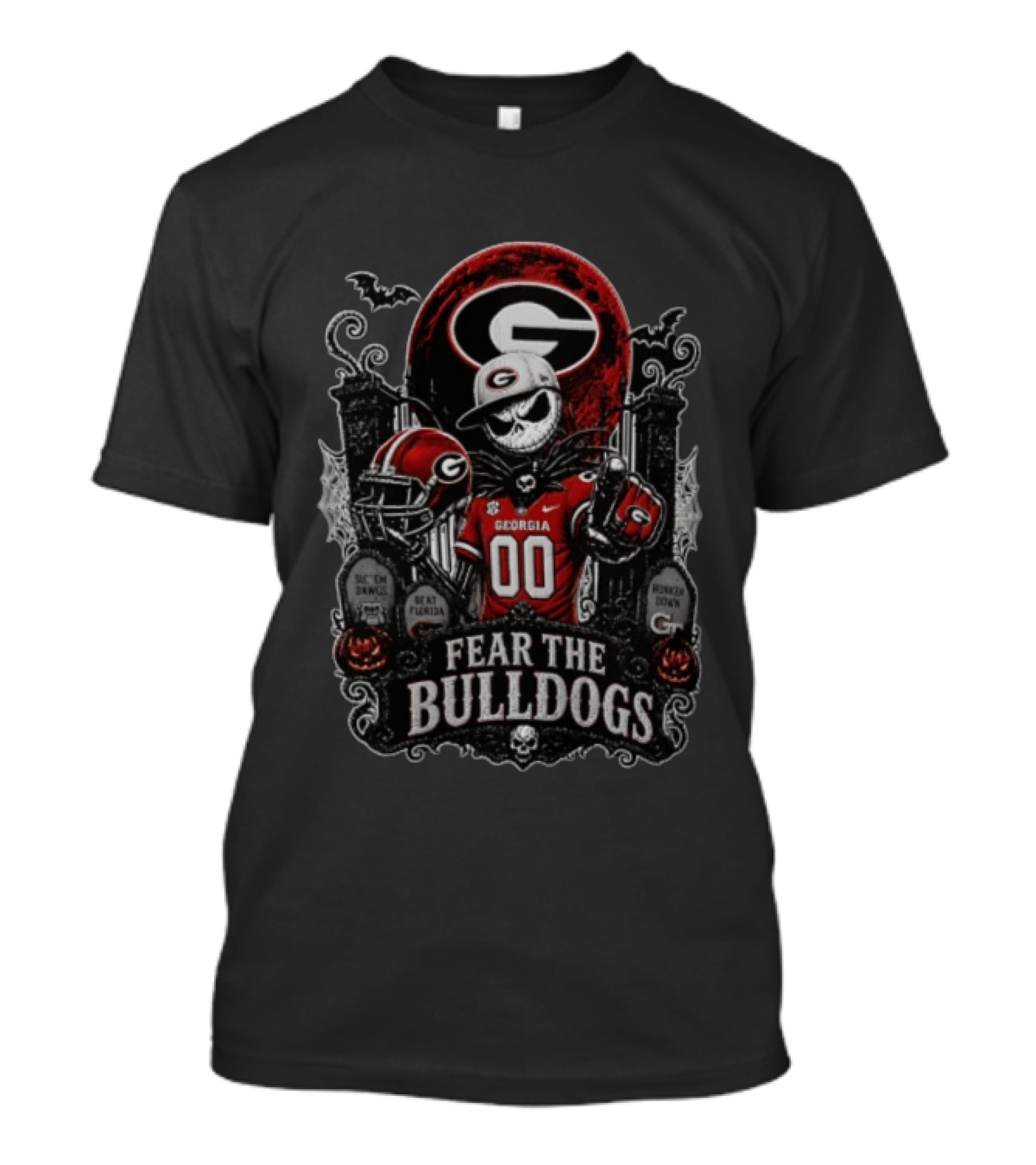Fear The Bulldogs Georgia Bulldogs Halloween Jack Skellington Beat Florida Sic Em Dawgs Hunker Down T-Shirt