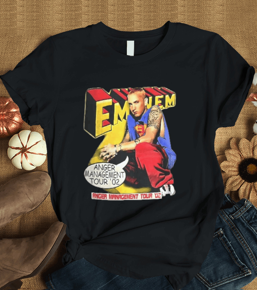 Eminem Anger Management Tour 02 Superman Tattoo 3D Block Letters Vintage 2000s T-Shirt