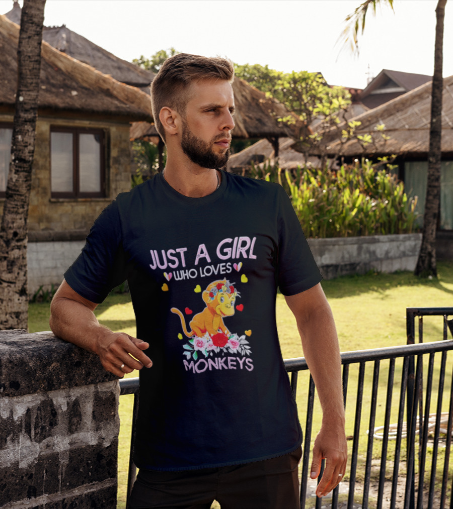 Just A Girl Who Loves Monkeys With Hearts And Flowers T-Shirt