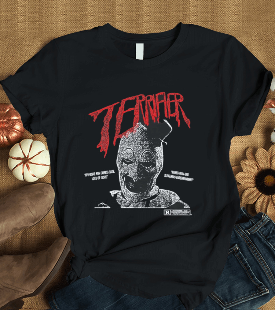 Terrifier Official Art Clown Grim Imagery Horror Cult Video Nsfw Warning T-Shirt