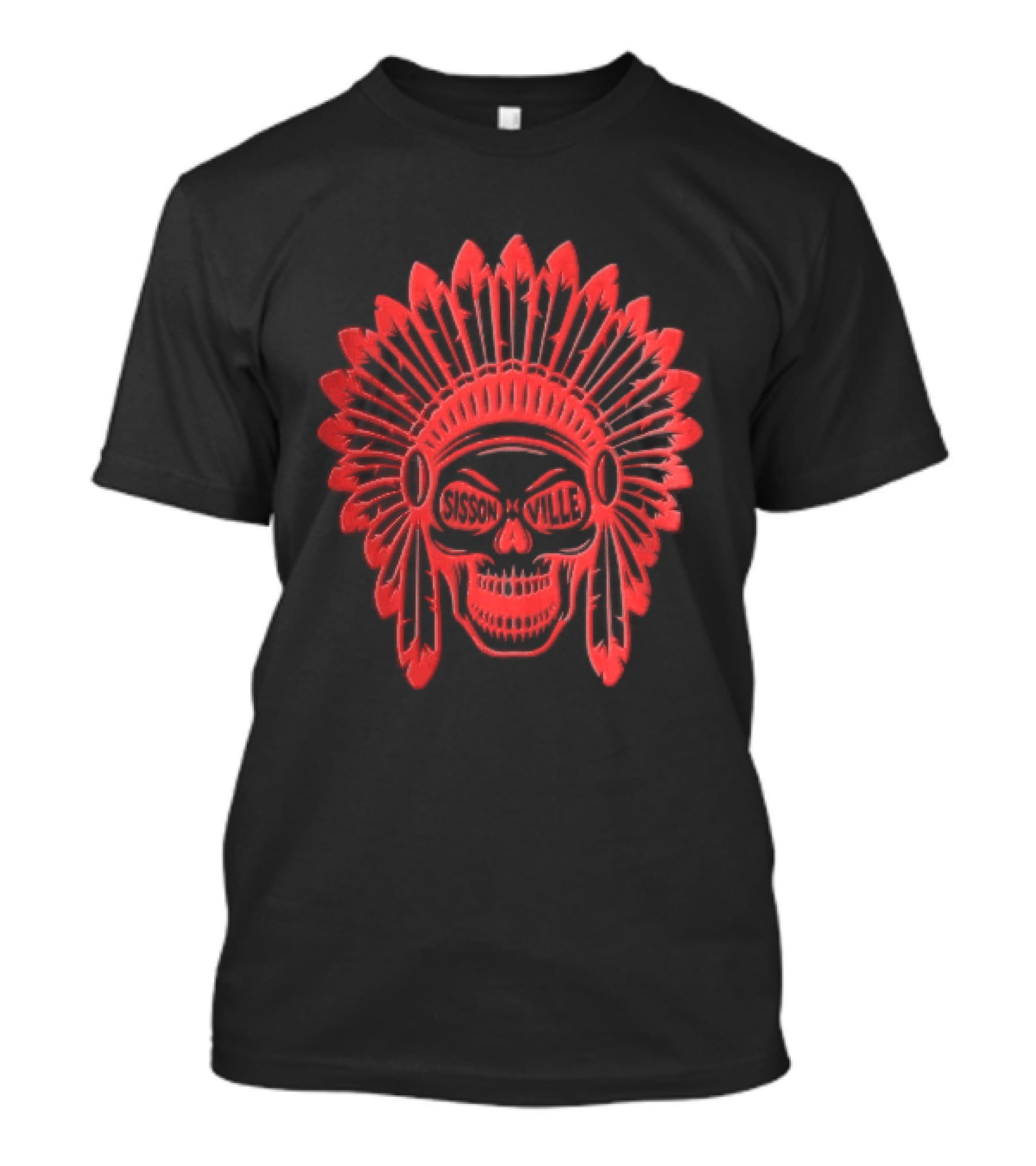 Sissonville Indian Chief Skull Headdress Red Feather Motif T-Shirt