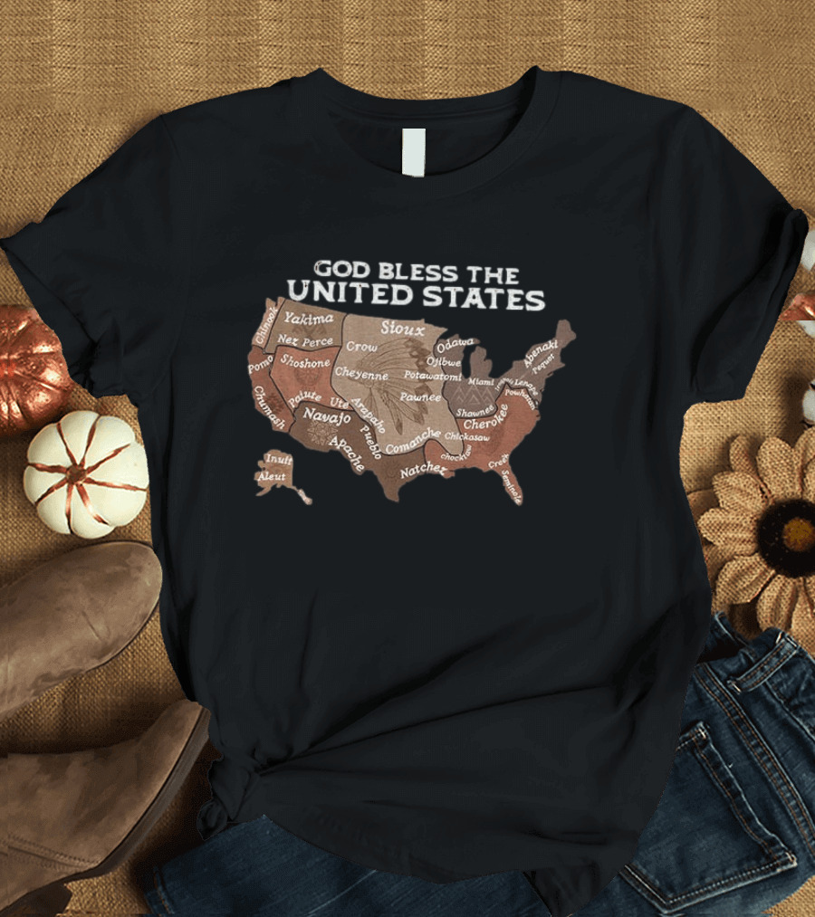 God Bless The USA Native American Tribes Map United States Heritage T-Shirt