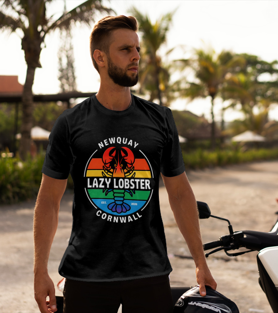 Lazy Lobster Newquay Cornwall Rainbow Lobster Est 2026 T-Shirt