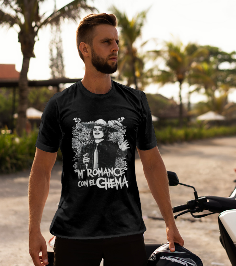 Mi Romance Con El Chema Traditional Mexican Mariachi Singer Hat And Flowers T-Shirt