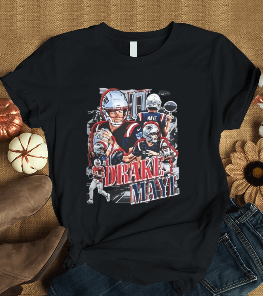 Drake Maye New England Patriots Player Football Action Collage T-Shirt