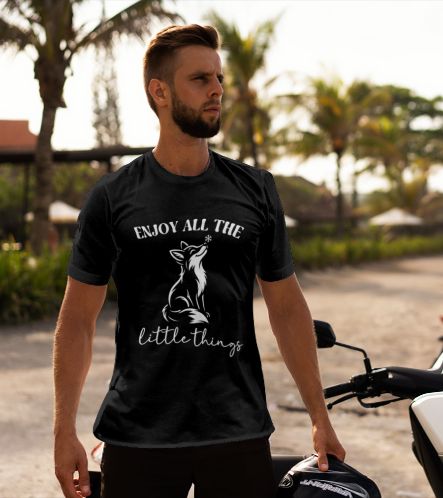 Wolf Enjoy All The Little Things Wording With Howling T-Shirt