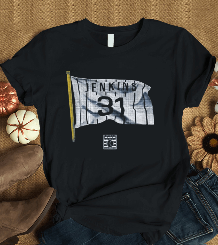 Wrigley Field Jenkins 31 Flag National Baseball Hall Of Fame T-Shirt