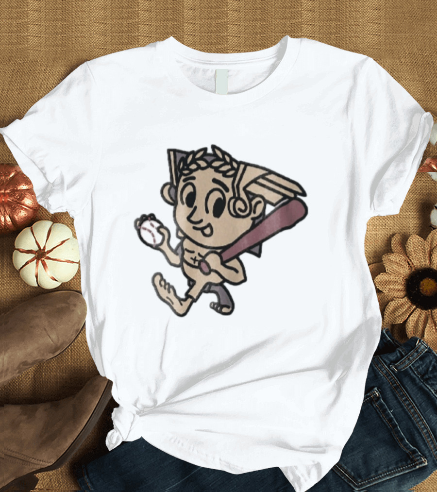 Baseball Player Running With Bat In Hand Cartoon T-Shirt