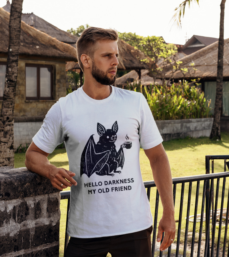 Bat With Coffee Hello Darkness My Old Friend T-Shirt