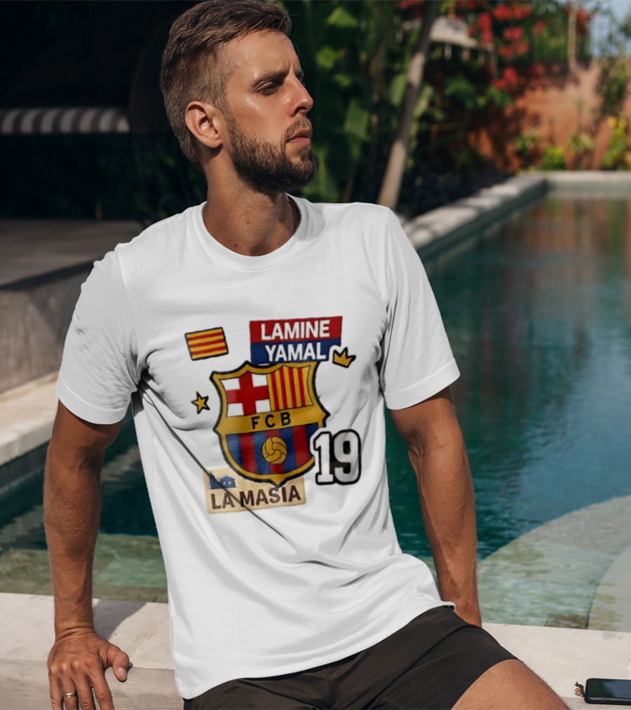 FC Barcelona FCB Lamine Yamal La Masia Number 19 Crown Flag T-Shirt