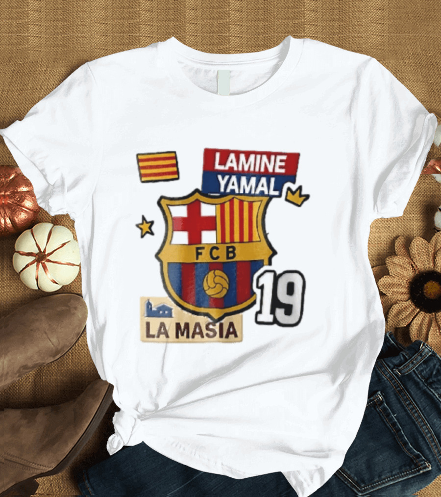 FC Barcelona FCB Lamine Yamal La Masia Number 19 Crown Flag T-Shirt