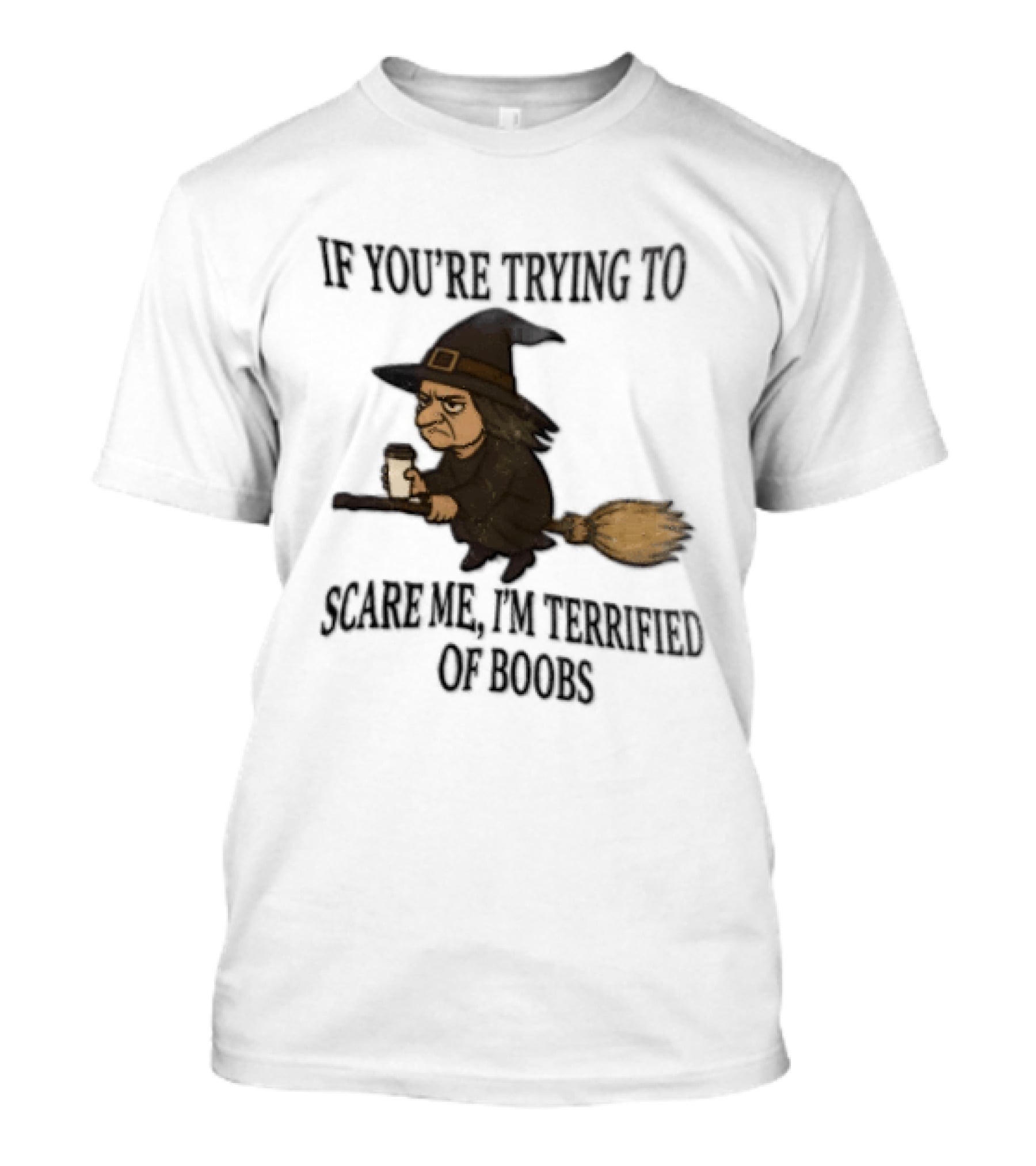 Witch Humor If You're Trying To Scare Me I'm Terrified Of Boobs Broomstick Flying T-Shirt