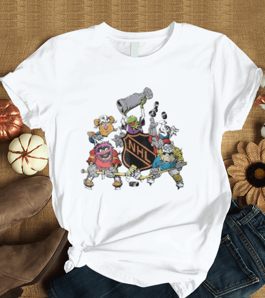 NHL Muppets Characters With Hockey Gear And Stanley Cup T-Shirt