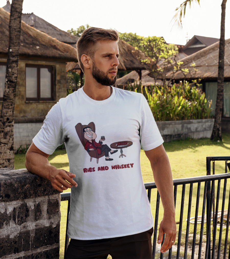 Ribs And Whiskey Cartoon Character With Drink T-Shirt