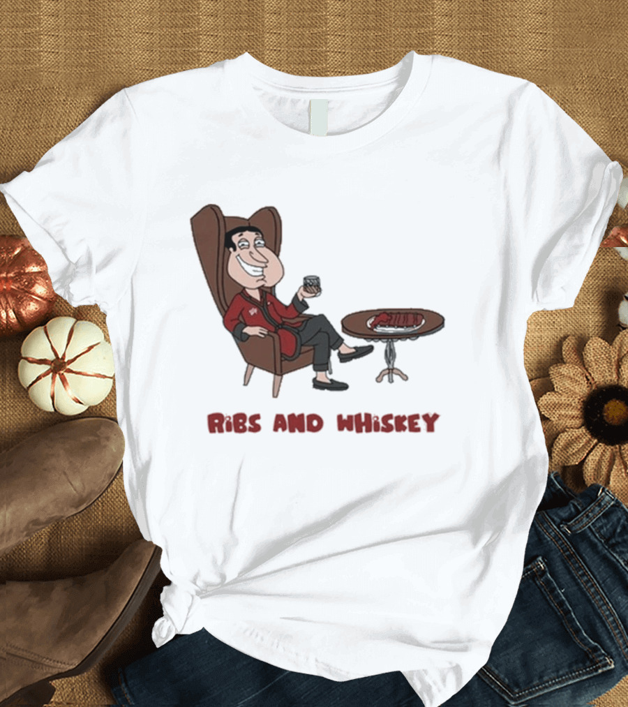 Ribs And Whiskey Cartoon Character With Drink T-Shirt