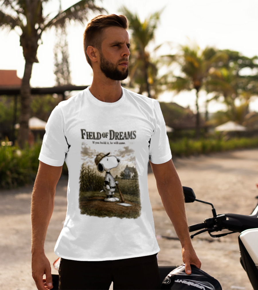 Snoopy Field Of Dreams If You Build It He Will Come Baseball Scene T-Shirt
