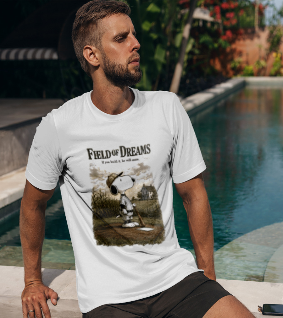 Snoopy Field Of Dreams If You Build It He Will Come Baseball Scene T-Shirt